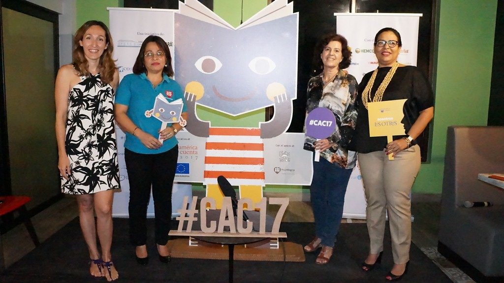 Maider Makua, Marcela Navarro, Gloria Carrión y Claudia Neira, dieron a conocer actividades “¡Contar a los niños!”, evento paralelo del V Encuentro de Narradores Centroamérica cuenta. LAPRENSA/Arnulfo Agüero